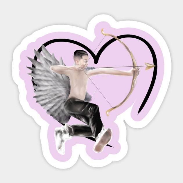 Cupid Takes Aim Sticker by R.S.G